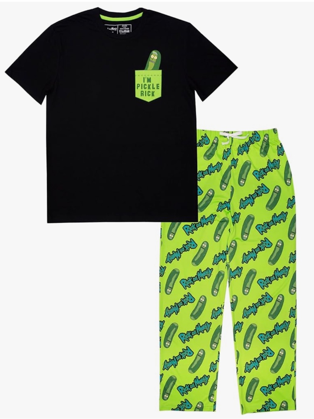 NWT Men’s Pajama Set - Rick & Morty Green Pickle Print Pants, Top and Socks M